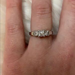 14k White Gold 3 Asscher Cut Diamond Ring